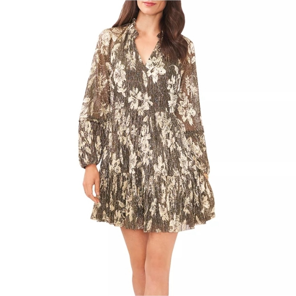 Vince Camuto Women Gold V-Neck Metallic Pullover Dress Size XL